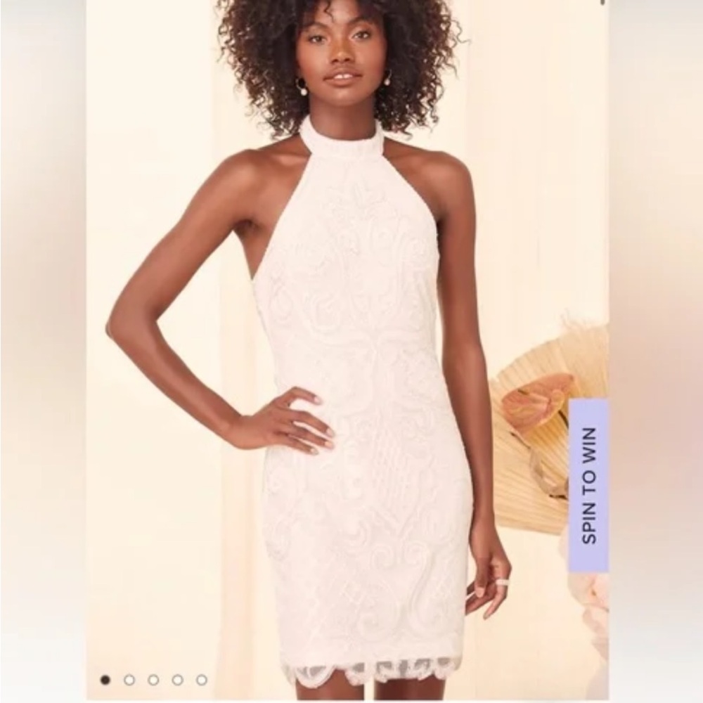 Lulu's White Halter Sequence Dress